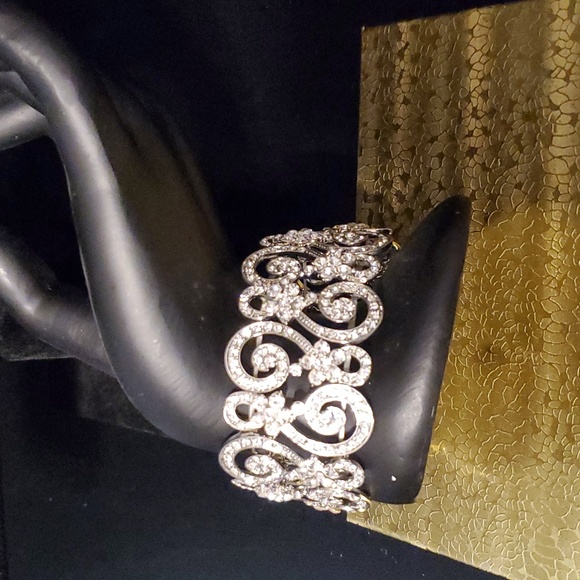 Wide Elastic Rhinestone Bracelet: Bridal Formal Special Occasion Competi… - Picture 4 of 4